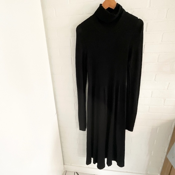 Zara Knit Sweater dress Maxi Black Ribbed Stretch Minimalist Turtleneck Sz L - Picture 7 of 13